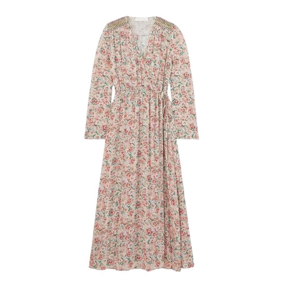 Chloe Floral Print Wrap-effect Smocked Maxi Dress| Size 6